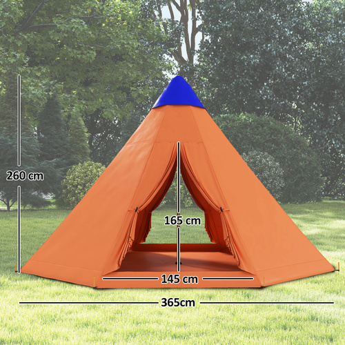 Outsunny 6 Men Tipi Tent with Carry Bag - Orange