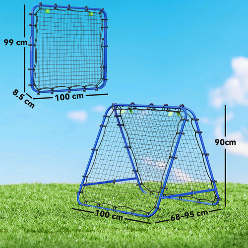 HOMCOM Double Sided Football Rebounder Net, Football Rebound Goal with Five Adjustable Angles, Blue