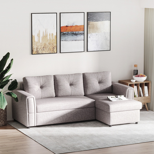 HOMCOM 3 Seater Sofa Bed, Pull Out Sofa Bed with Storage for Living Room, Light Grey