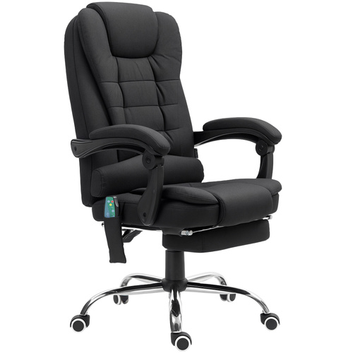 Vinsetto Office Chair with 6 Point Massage and Back Heat, Microfibre Desk Chair with Footrest Adjustable Height and Swivel Wheels, Back Reclining, Full Black
