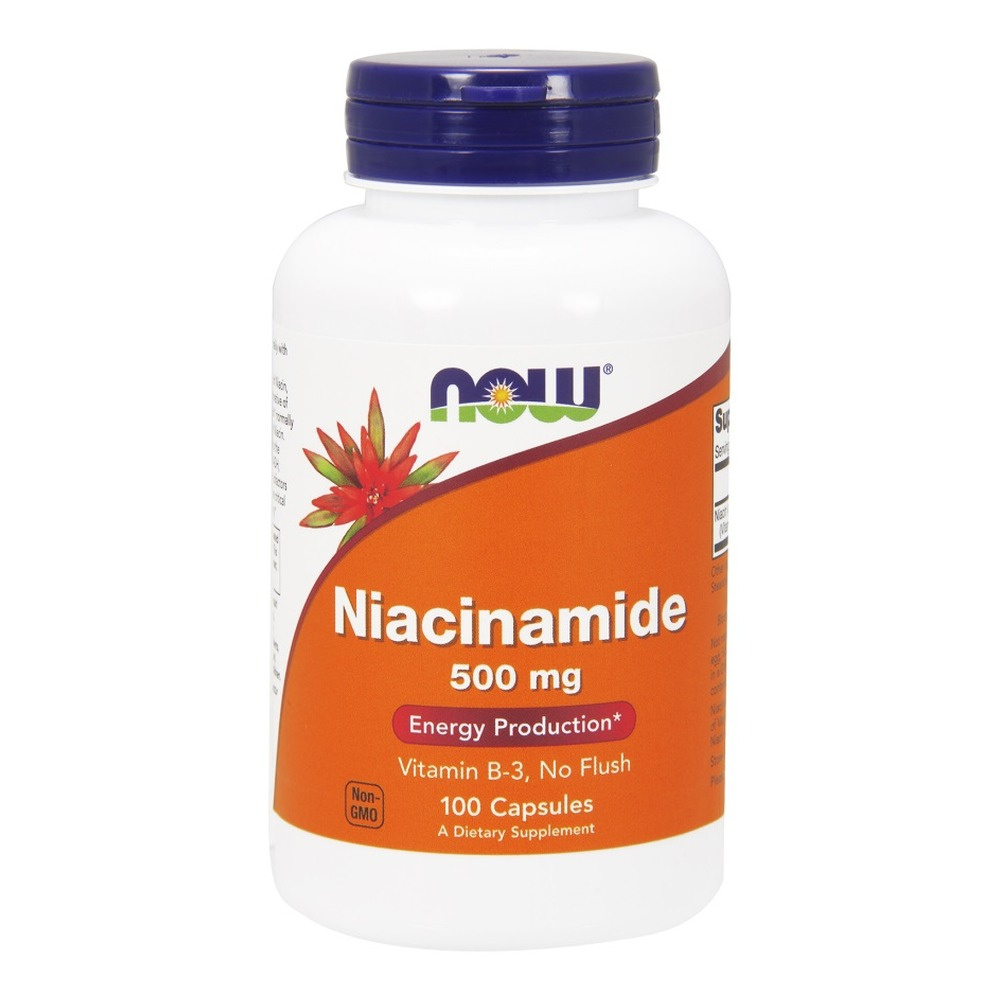 Now Foods Niacinamide 500mg Wspiera Układ Nerwowy i Funkcje Psychologiczne 100 Kapsułek
