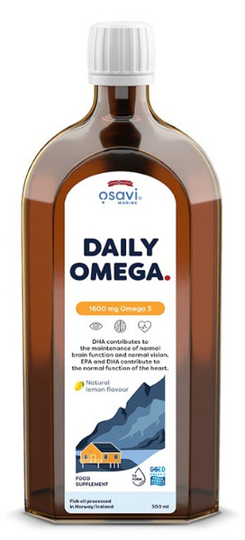 Osavi Daily Omega 1600mg Omega 3 Smak Cytrynowy 500 ml Wsparcie dla serca i mózgu