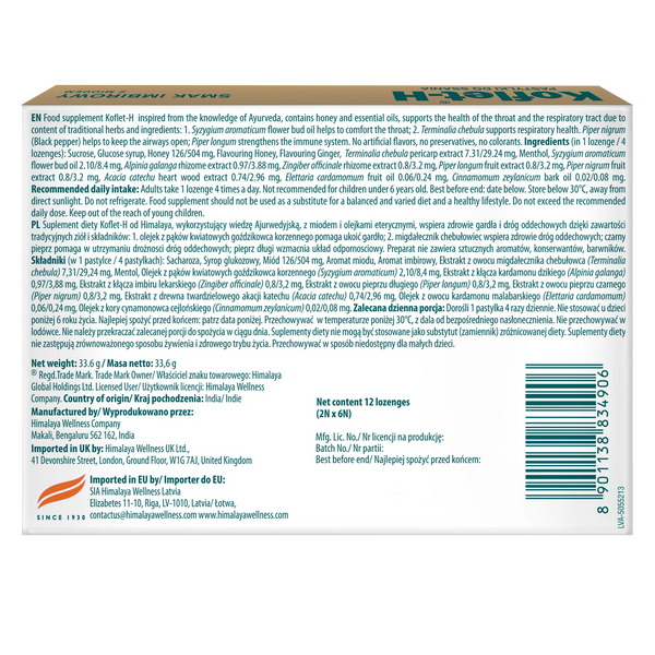 Himalaya Koflet-H Ginger Supports Respiratory Health 12 Lozenges