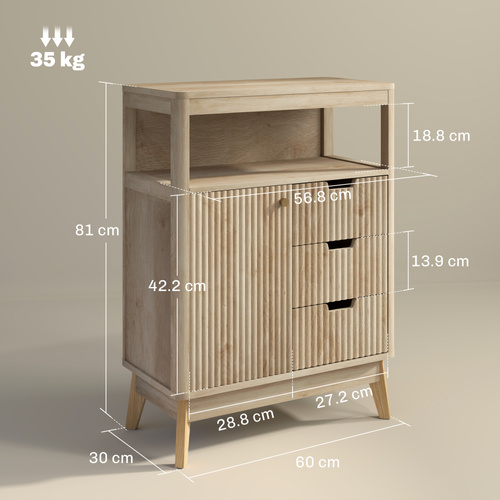 HOMCOM Small Sideboard with Drawers and Adjustable Shelf - Nature Wood Finish