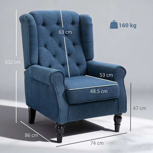 HOMCOM Wingback Accent Chair, Retro Upholstered Button Tufted Occasional Chair for Living Room and Bedroom, Blue