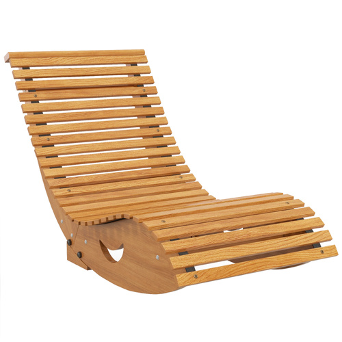 Outsunny Outdoor Rocking Chair w/ Slatted Seat, Wooden Rocking Chair, 130cm x 60cm x 60cm, Light Brown