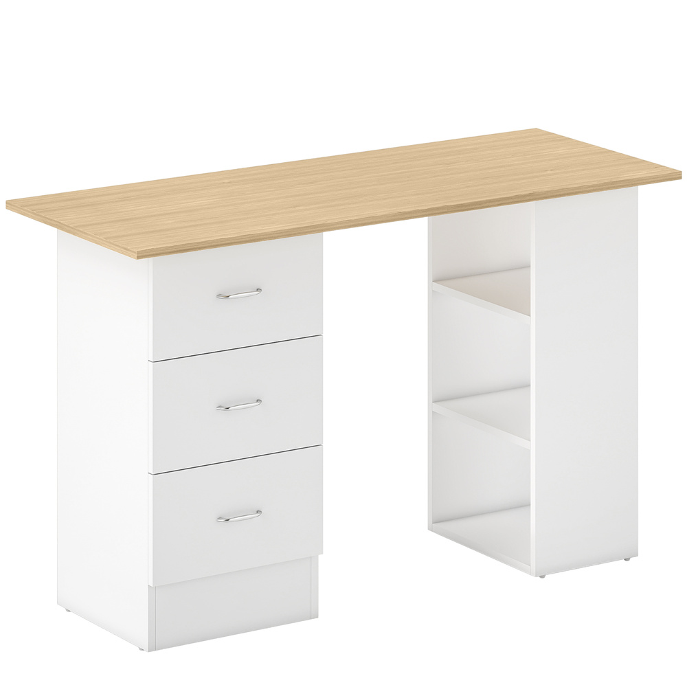 HOMCOM Computer Desk with Drawers, Home Office Desk, Writing Table, PC Workstation with 3 Storage Shelves for Working, Study, 120 x 49 x 72 cm, Natural Wood Finish and White