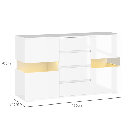 HOMCOM LED Light Sideboard - High Gloss White