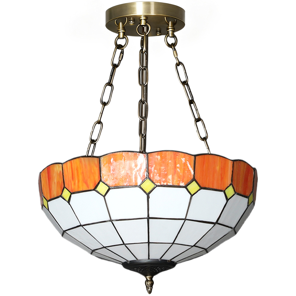 HOMCOM Tiffany Style Ceiling Light, Vintage Chandelier with 3 E27 Sockets, Semi Flush Mount for Living Room, Bulbs Not Included