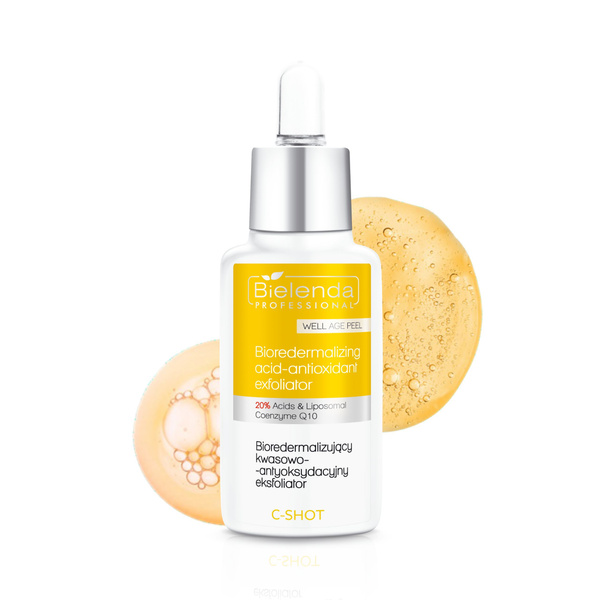 Bielenda Professional C-Shot Well Age Peel Bioredermalizujący Kwasowo-Antyoksydacyjny Eksfoliator 20% Acids & Liposomal Coenzyme Q10 dla Skóry Dojrzałej 30ml