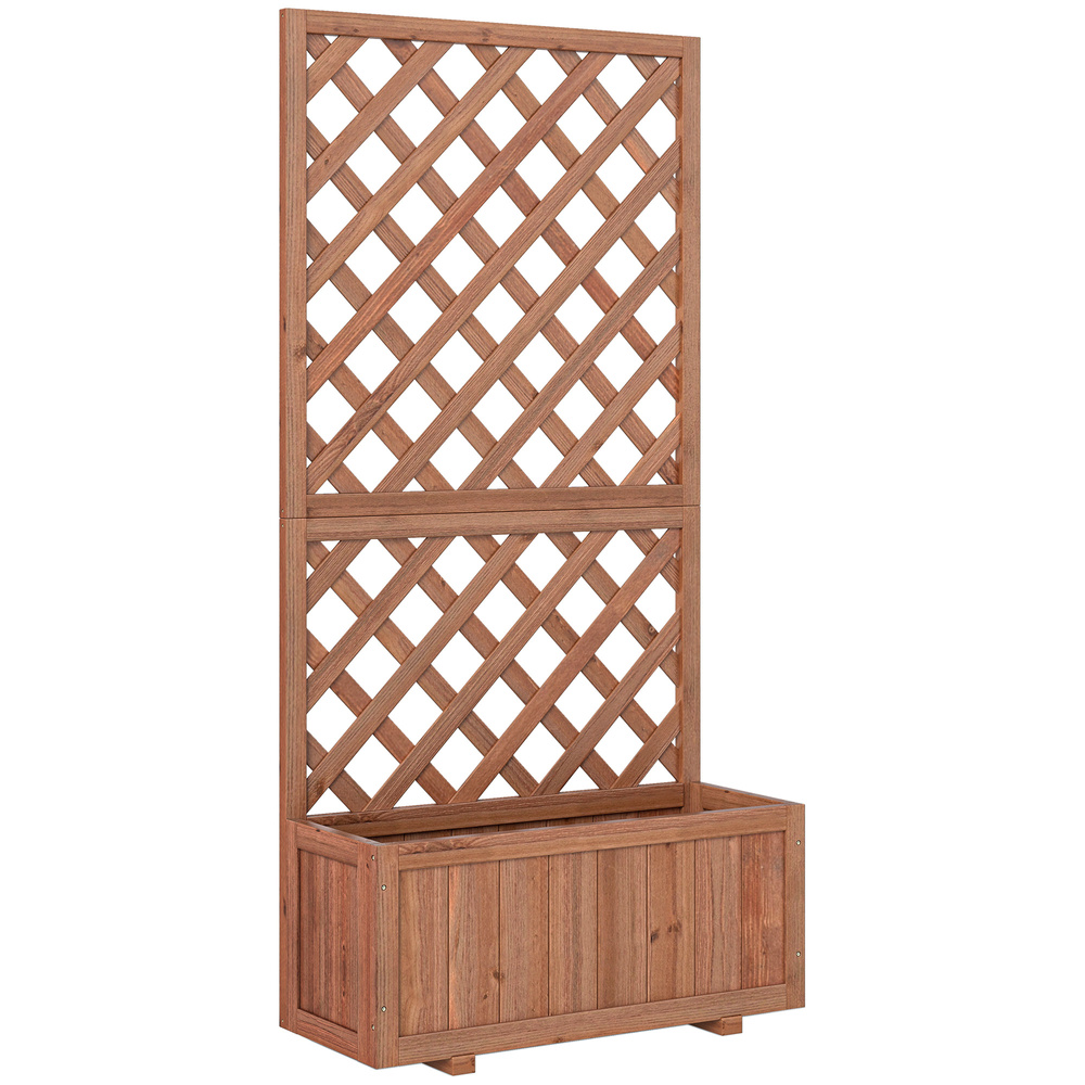 Outsunny 72.5 x 31.5 x 149.5 cm 45L Garden Wooden Pine Trough Planter with Topped Trellis Climbing Plants Flower Raised Bed, Orange