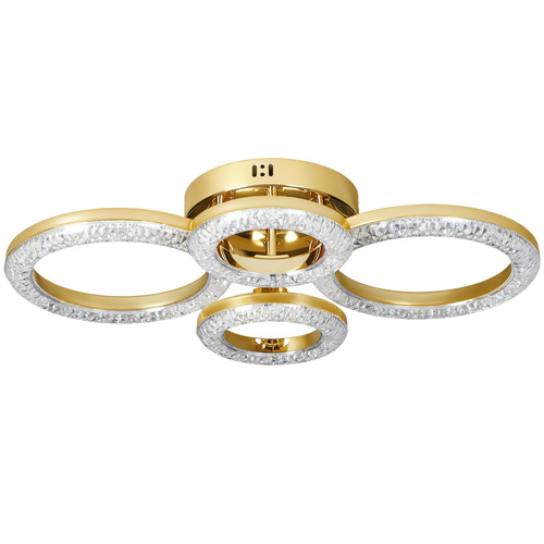 HOMCOM LED Ceiling Light, Modern 4 Rings Ceiling Lamp with Wall Switch Control, 40W 4350lm Flush Mount Ceiling Light with 3500K/4500K/6000K Colour Temperatures for Living Room, Bedroom, Gold Tone
