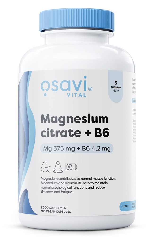 Osavi Cytrynian Magnezu + B6 375mg + 4.2mg 180 kapsułek na układ nerwowy i mięśnie
