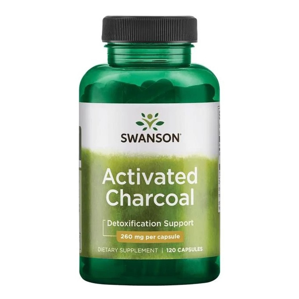 Swanson Activated Charcoal 260mg Aktywny Węgiel Drzewny Wspomaga Układ Trawienny 120 Kapsułek