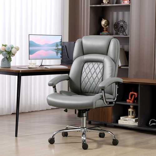 HOMCOM Big and Tall Office Chair 180kg with Spring Cushion, PU Leather - Grey