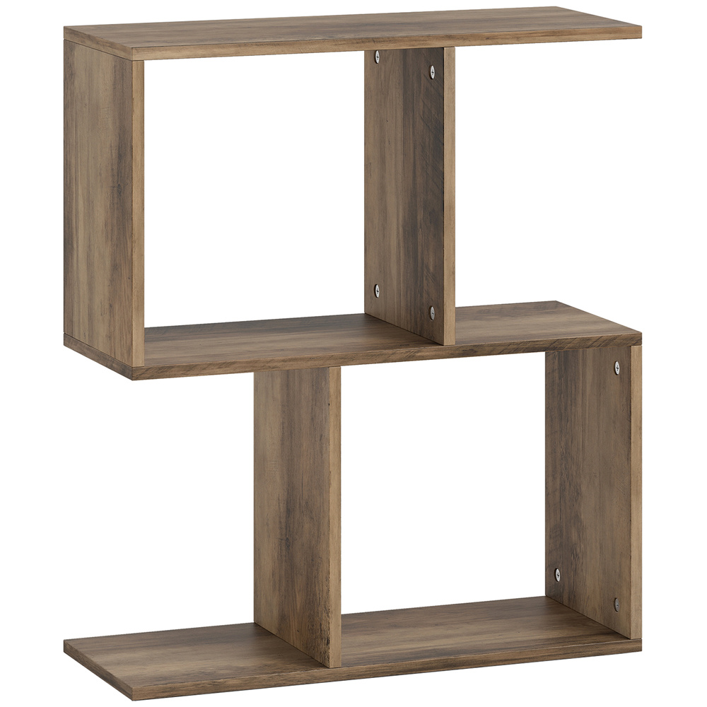 HOMCOM Side Table, Narrow End Table with Storage Shelves, S-Shaped, 3-Tier, 50W x 19.5D x 58H cm, Oak