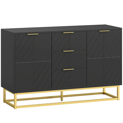 HOMCOM Sideboard with 3 Drawers and Adjustable Shelves for Living Room - Black