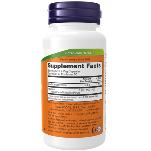 Now Foods Valerian Root 500mg Kozłek Lekarski Waleriana Relaks i Wyciszenie 100 Kapsułek