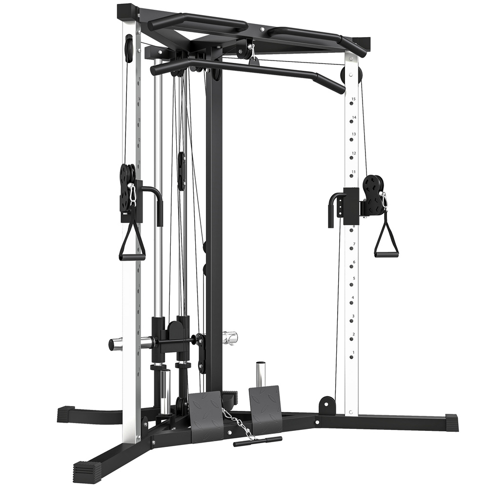SPORTNOW Multifunctional Gym Machine with High-Low Pulleys Pull Up Bar Home Strength Training, Black