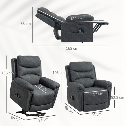 HOMCOM Power Lift Recliner Chair with Vibration Massage, Heat, USB - Grey