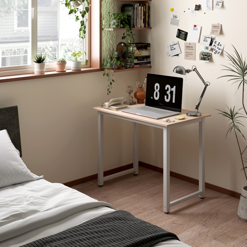 HOMCOM Computer Desk, Writing Table, 100 x 60 x 76cm Workstation for Home Office, Study with Metal Frame, Simple Assembly, White