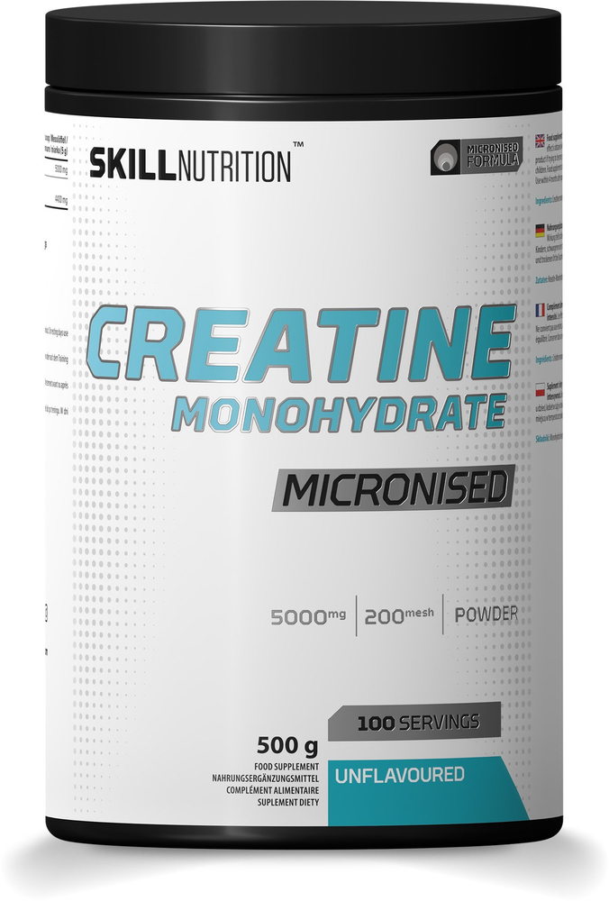 Skill Nutrition Micronised Creatine Monohydrate Unflavoured 500g for Muscle Growth
