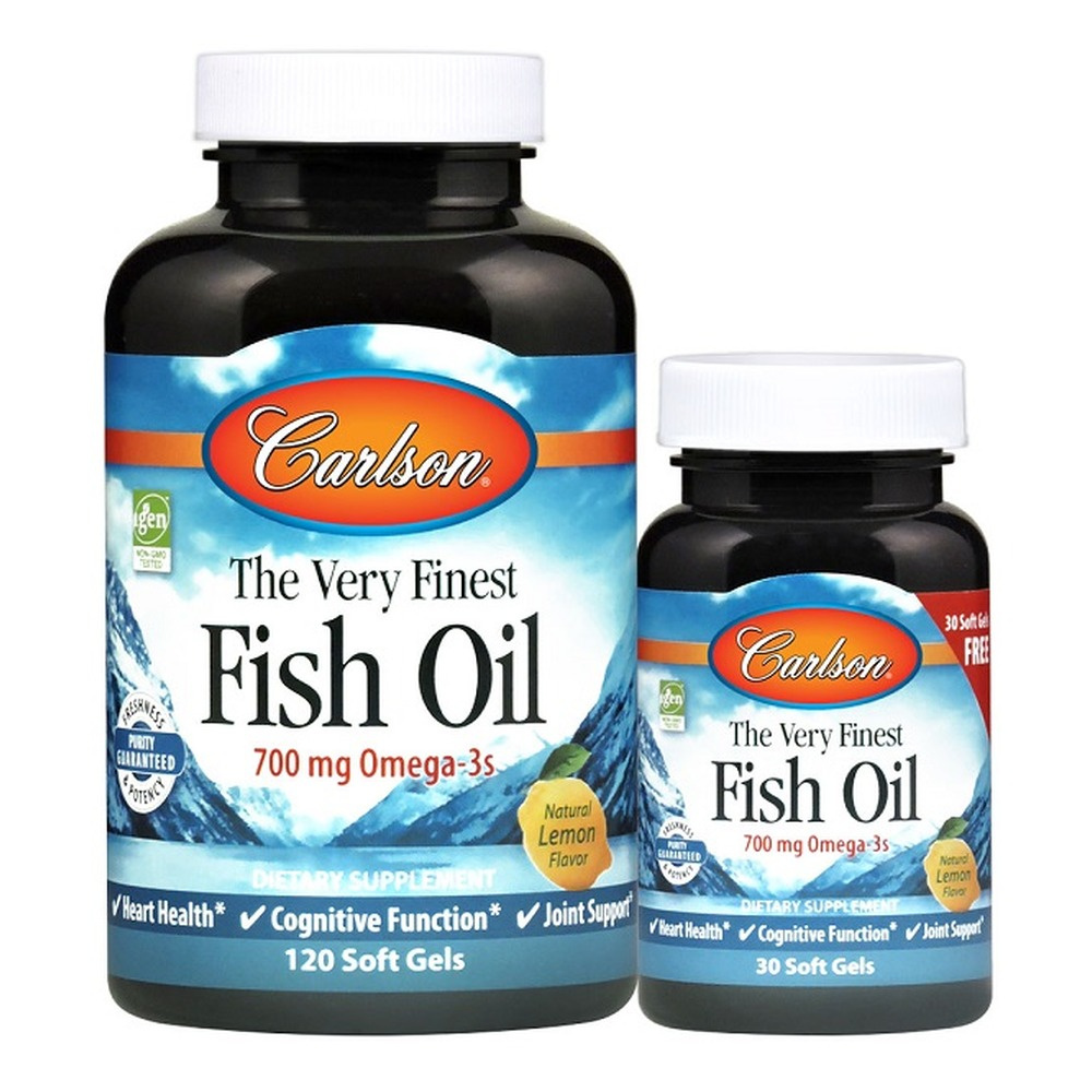 Carlson Labs The Very Finest Fish Oil 700mg Omega-3 o Smaku Naturalnej Pomarańczy na Zdrowie Serca i Mózgu 150 Kapsułek