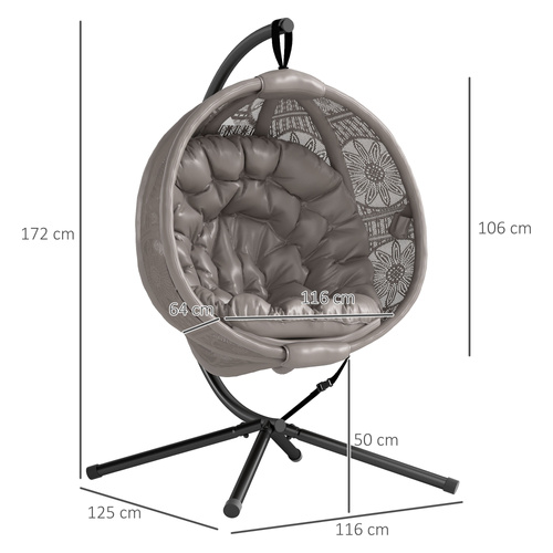 Outsunny Round Egg Basket Chair, with Steel Stand, Sand