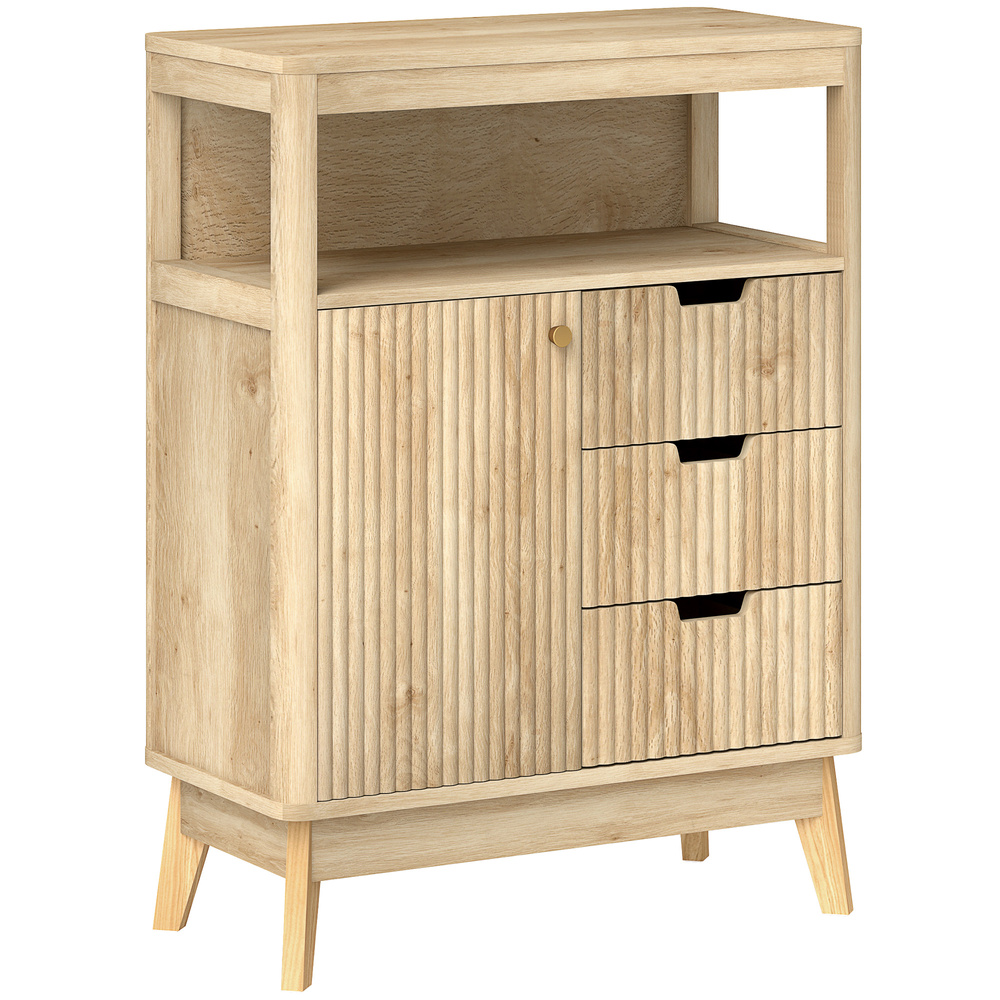 HOMCOM Small Sideboard with Drawers and Adjustable Shelf - Nature Wood Finish