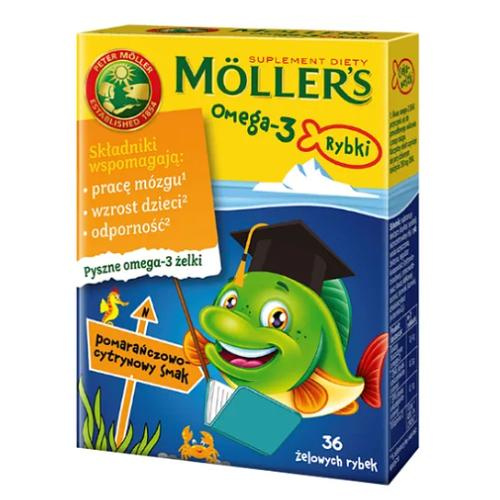 Möller's Omega-3 Fish Gummies with DHA, EPA & D3 Orange-Lemon 36 Pieces