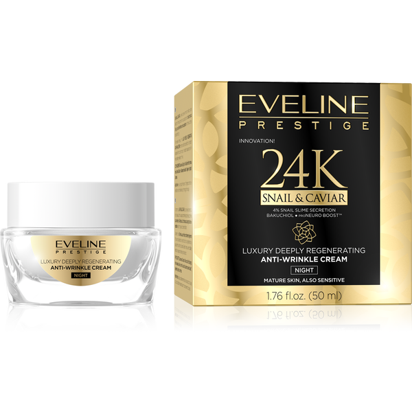 Eveline PRESTIGE 24k Krem Na Noc Przeciwzmarszczkowy Ślimak&Kawior 50 ml