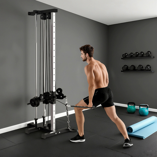 SPORTNOW Wall Mount Cable Machine, 15 Positions Adjustable Cable Crossover Machine Dual Pulley System for Home Gym