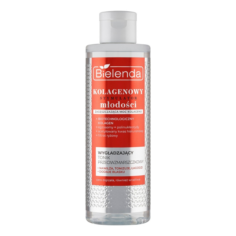 Bielenda Collagen Youth Stimulator Wygładzający Tonik Przeciwzmarszczkowy dla Skóry Dojrzałej Wrażliwej na Dzień i na Noc 200ml