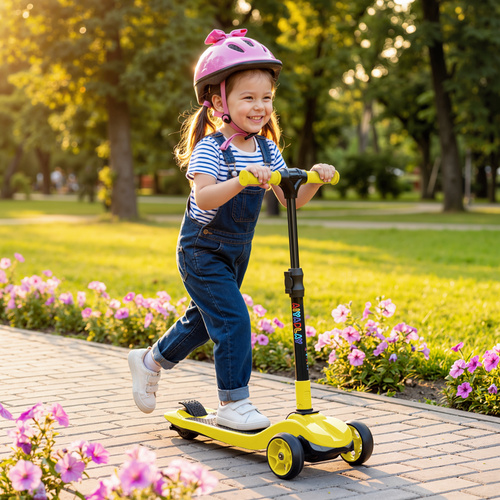AIYAPLAY Three-Wheel Foldable Electric Scooter for Kids Aged 6-10 Years, Yellow
