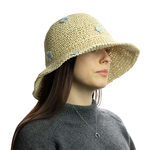 Nomad Sari Floppy Straw Sun Hat - Coffee & Daisies