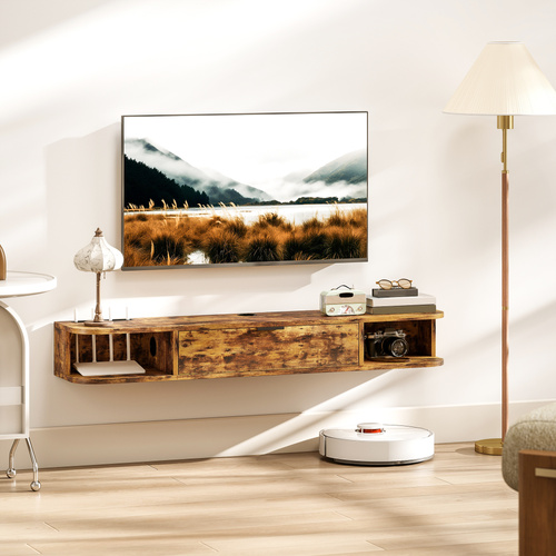 HOMCOM 120 cm Floating TV Unit for TVs up to 50 Inch - Rustic Brown