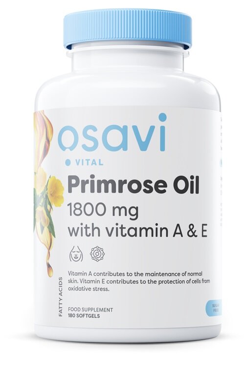 Osavi Primrose Oil with Vitamin A and E 1800mg 180 softgels for healthy skin