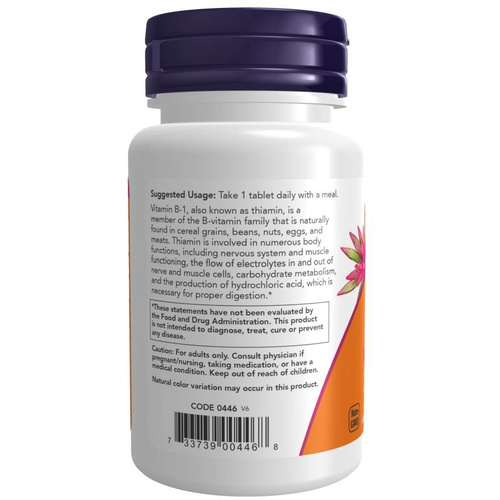 Now Foods Vitamin B-1 Thiamine 100mg Wspomaga Układ Nerwowy i Pracę Mózgu 100 Tabletek