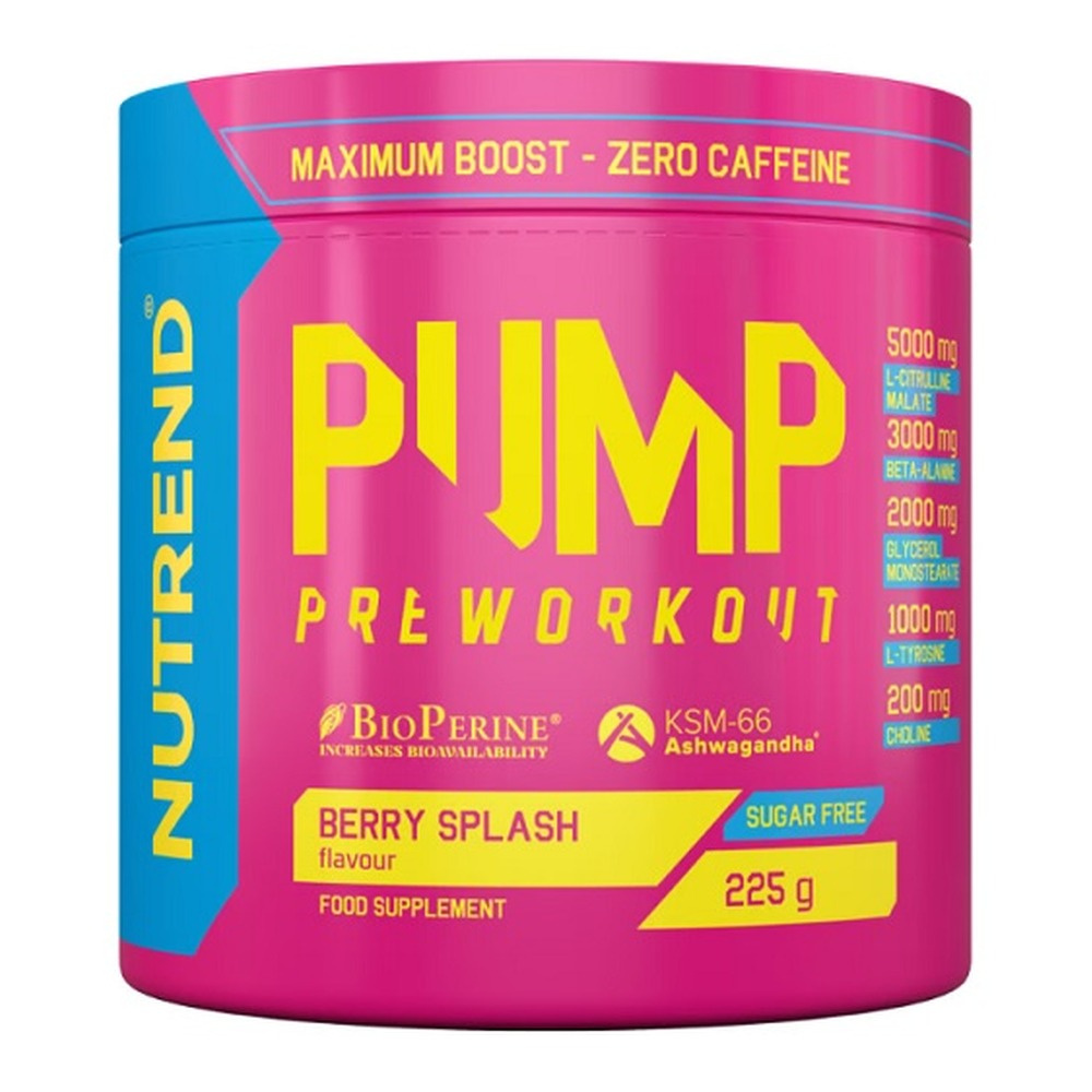 Nutrend Pump Przedtreningówka na Pompę Mięśniową bez Kofeiny o Smaku Jagodowym 225g