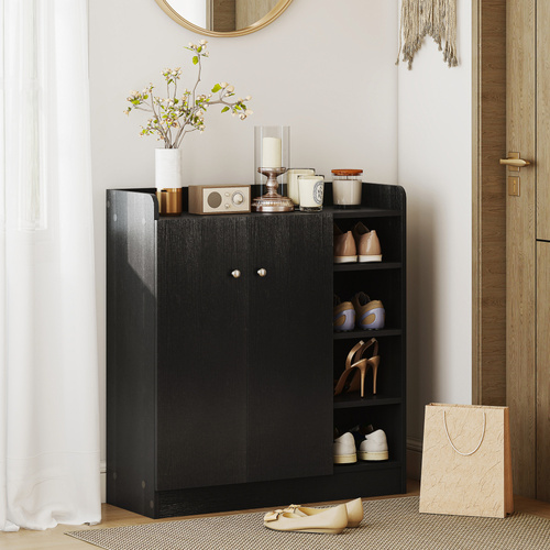 HOMCOM Shoe Storage Cabinet with Adjustable Shelves - Black