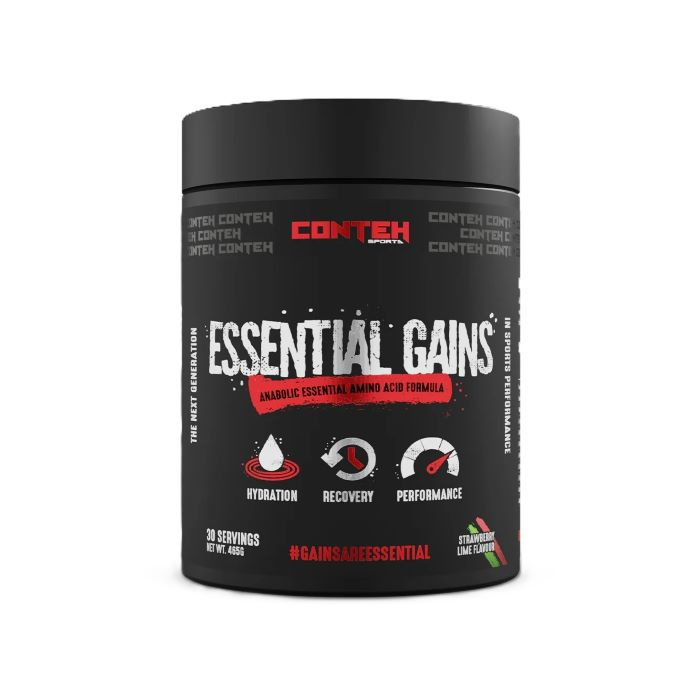 Conteh Sports Essential Gains Formuła Aminokwasów Egzogennych EAA w Proszku Na Regenerację i Nawodnienie Truskawka-Limonka 465g