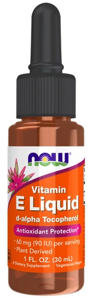 Now Foods Vitamin E Liquid D-alfa-Tokoferyl Wspomaga Odporność 30ml