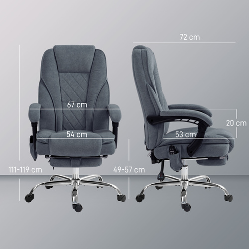 Vinsetto Massage Office Chair, Heated Reclining Computer Chair with Adjustable Height and Footrest, Dark Grey