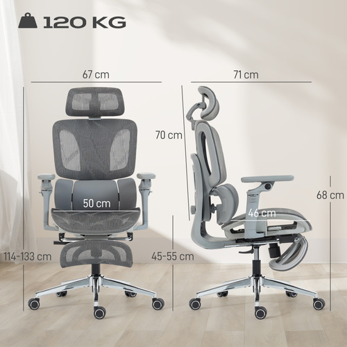 HOMCOM Ergonomic Office Chair, High Back Mesh Desk Chair, Grey