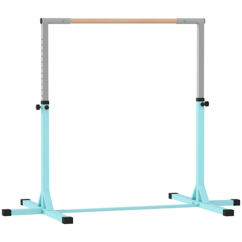 HOMCOM Height Adjustable Gymnastics Horizontal Bar for Kids, Children Junior Kip High Bar Fitness, Light Blue