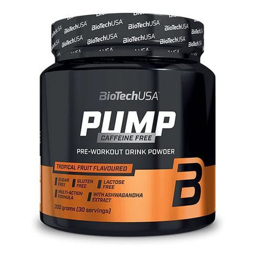 BioTechUSA Pump Caffeine Free Przedtreningówka bez kofeiny, Owoce tropikalne 330g