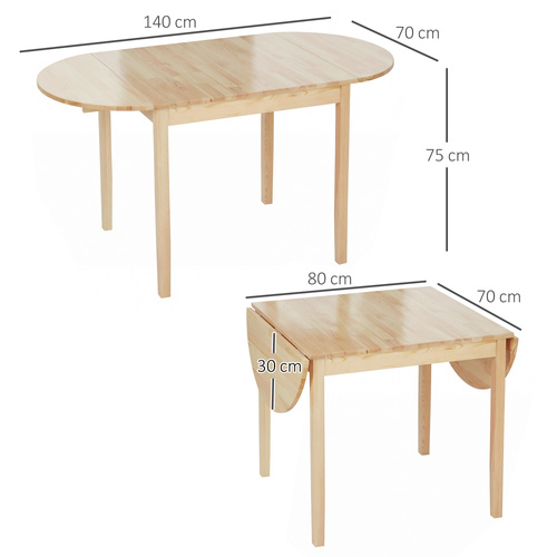 HOMCOM 4-6 Person Wooden Drop-Leaf Table - Natural Finish