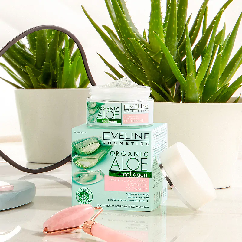 Eveline Organic Aloe + Collagen Lekki Wegański Krem Żel Nawilżający i Łagodzący 50ml