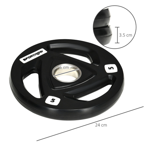 SPORTNOW Two 5kg Olympic Weight Plates, Tri-Grip Rubber-Coated Barbell Weights, with 5cm Holes, for Home, Gym, Office