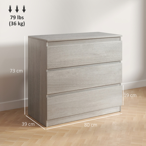 HOMCOM Chest of Three Drawers - Grey Wood Effect